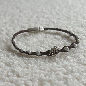 Pura Vida Brown Braided Bracelet with Silver Beads and Palm Charm
